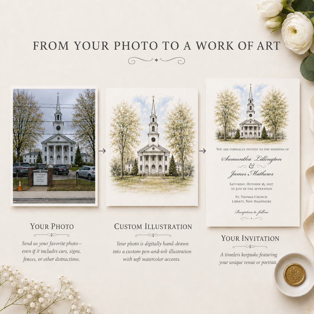 Meet Me at the Chapel Wedding Suite with Custom Illustration