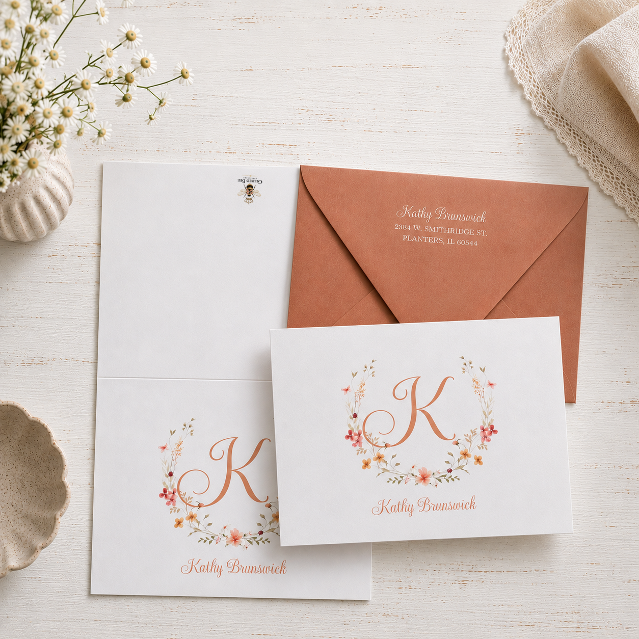 Soft Seasons Personalized Monogram Note Cards